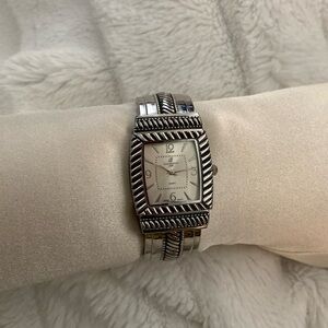 Women's Cuff Bracelet Wrist Watch Silver Tone Square Face Wide Hinge Bangle